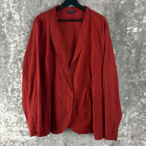 Eileen Fisher Plus 3X Linen Full Zip Blazer Jacket V Neck Orange Casual - Picture 1 of 9